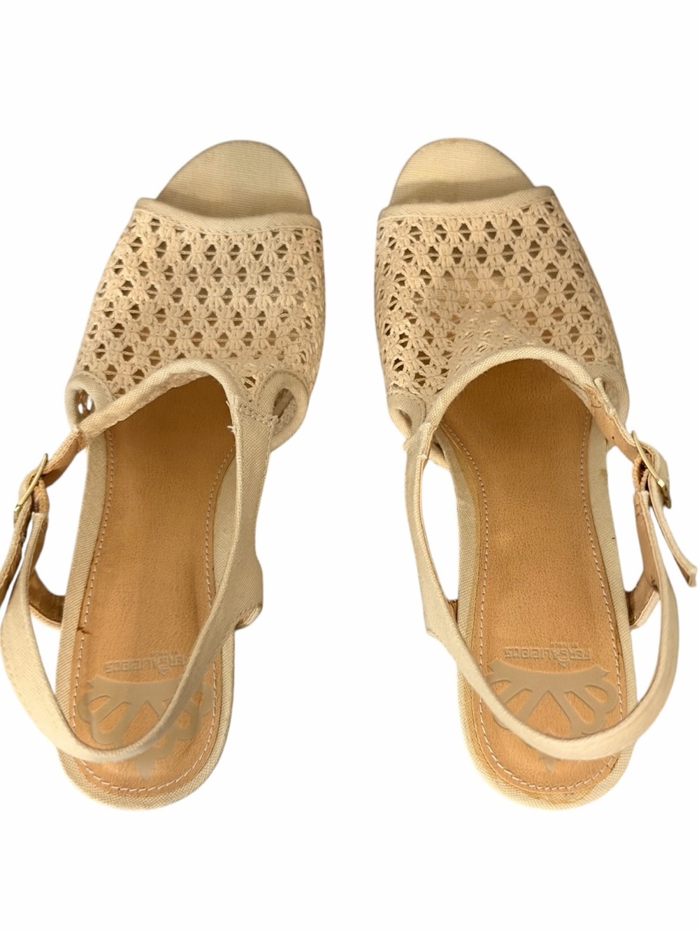 Fergalicious Cream Crochet Slingback Sandals with Buckle